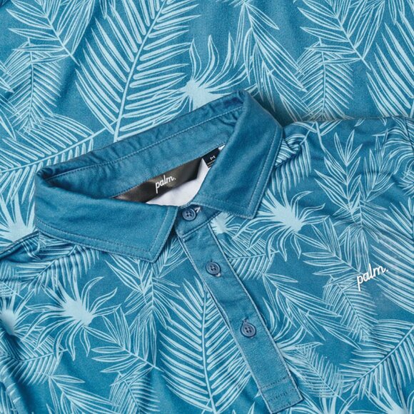 Palm Golf Co Overlook Performance Polo Blue Palm Leaves Golf Shirt - Picture 2 of 3